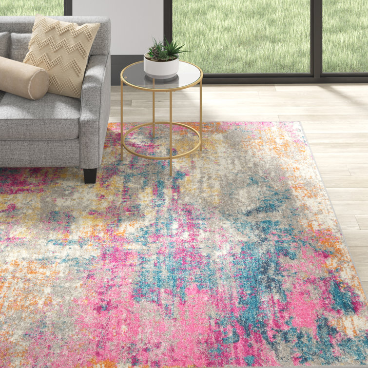 Mercury Row® Abbate Abstract Area Rug in Pink/Blue/Orange/Ivory